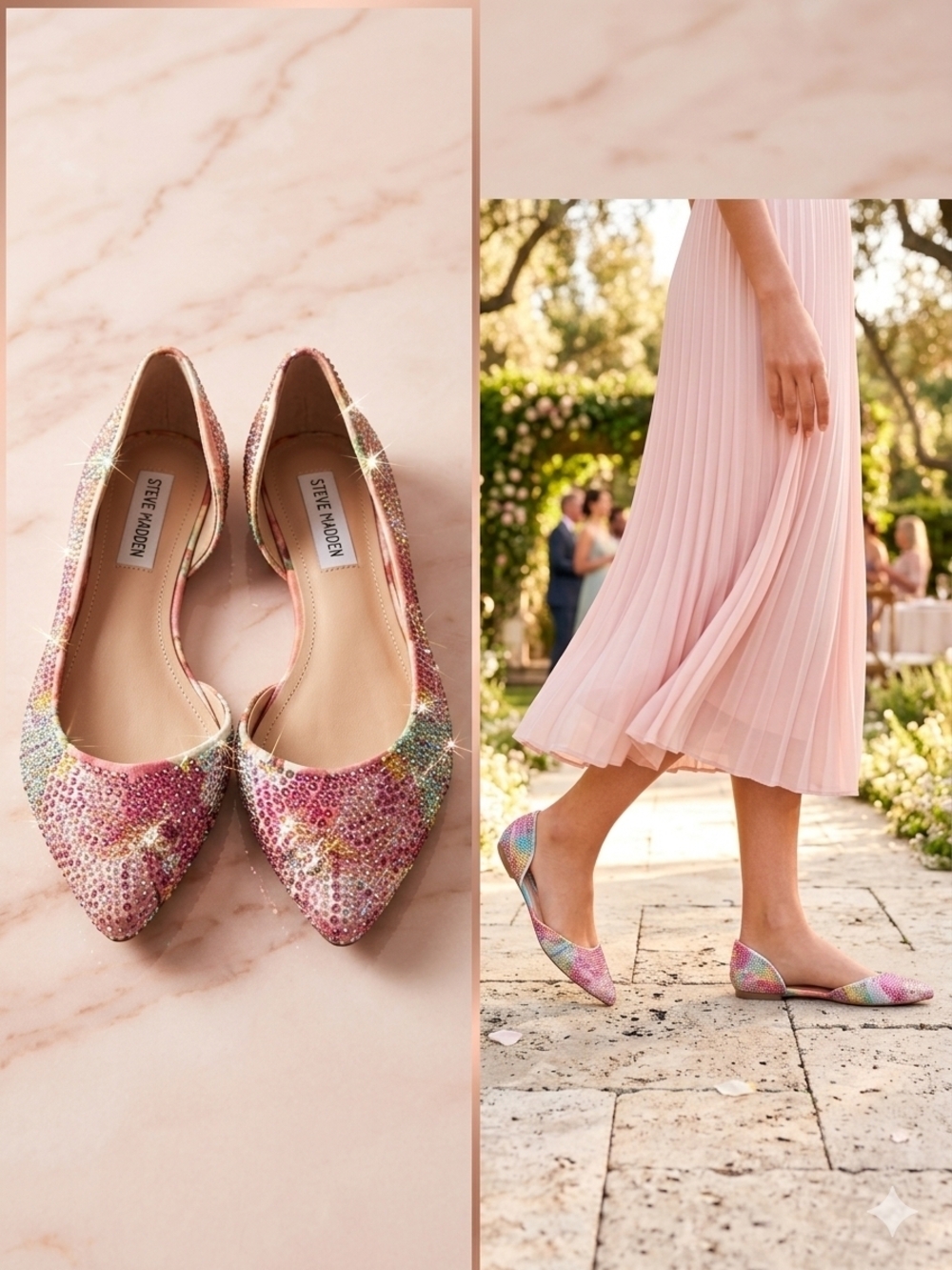 Steve Madden Pink Multicolor Crystal Embellished Pointed Flats